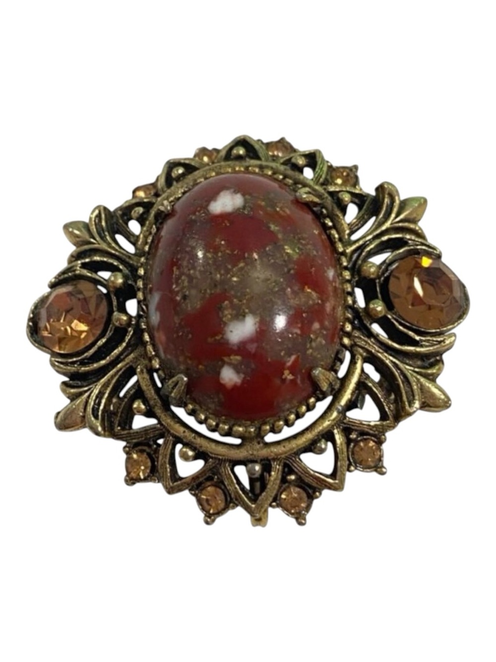 Florenza Victorian Revival Brooch & Pendant With Marbled Terracotta Cabochon